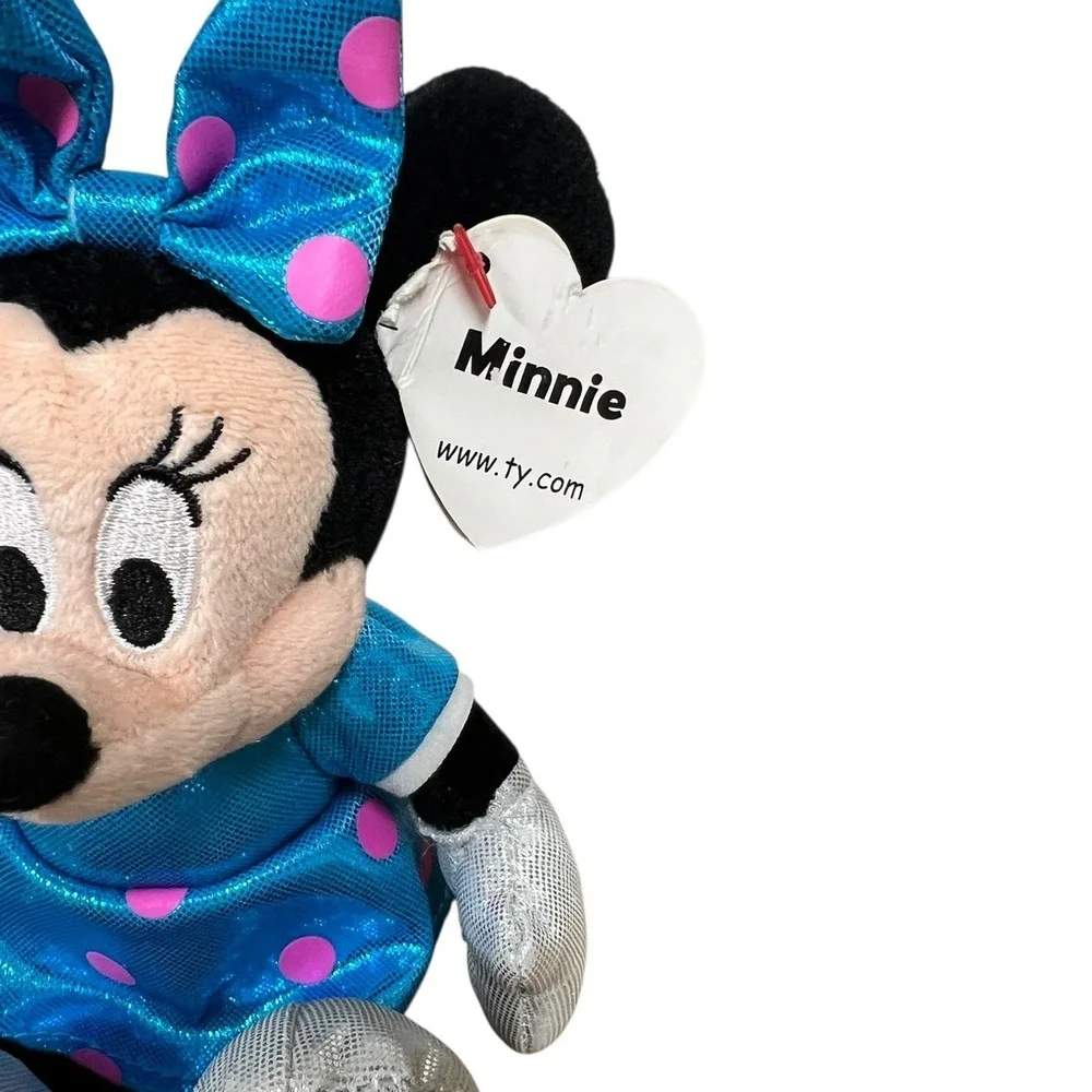 Ty Sparkle Minnie Mouse Beanie Baby Blue‎ Dress Pink Polka Dots